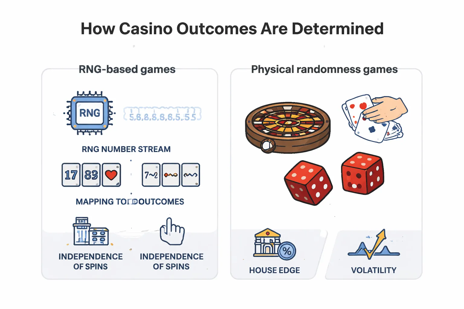 What Actually Determines Results: RNGs, House Edge, Volatility, and Game Design